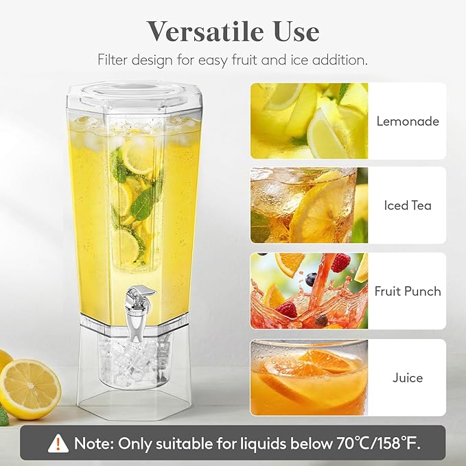 Lifewit 1.6 Gallon Drink Dispenser for Parties 2 Pcs, Large Plastic Beverage Container for Juice/Tea/Soda with Stand & Ice Core, Clear Lemonade Dispenser with Spigot, BPA Free Water Pitcher for Fridge - Image 6
