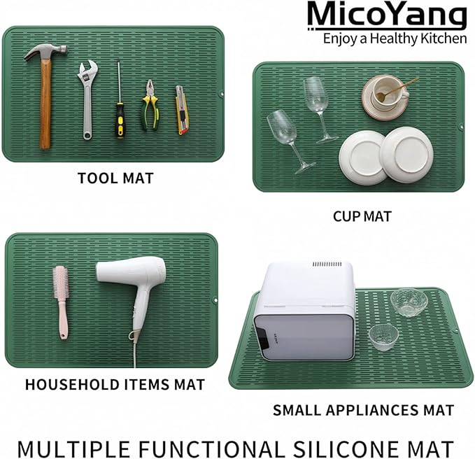 MicoYang Silicone Dish Drying Mat for Multiple Usage,Easy clean,Eco-friendly,Heat-resistant Silicone Mat for Kitchen Counter or Sink,Refrigerator or Drawer Liner Green 3XL 28 inches x 18 inches - Image 4