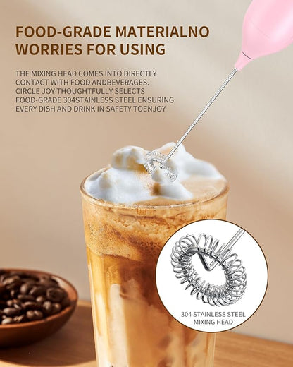 CIRCLE JOY Milk Frother Handheld Rechargeable Milk Foamer Electric Mini Drink Mixer with Stainless Steel Whisk for Coffee, Cappuccino, Lattes, Frappe, Matcha and Hot Chocolate, Pink - Image 5