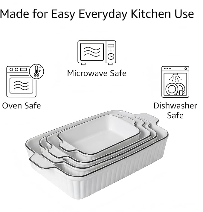 Ceramic Bakeware Set of 4, Deep Rectangular Casserole Dishes for Oven to Table, Non-Stick Lasagna Pans with Handles, Stackable Baking Pans for Family Dinners & Housewarming Gift - Image 4