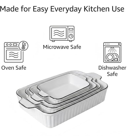 Ceramic Bakeware Set of 4, Deep Rectangular Casserole Dishes for Oven to Table, Non-Stick Lasagna Pans with Handles, Stackable Baking Pans for Family Dinners & Housewarming Gift - Image 4