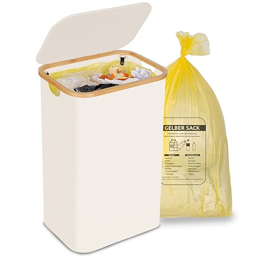 efluky Recycle Bin Holder 100L, 26 Gallon Trash Can with Lid, Garbage Bag Holder for Yellow Bags, Easy Removal, (Inner Bag Not Included) -Beige by efluky