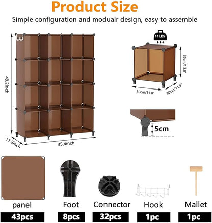 AWTATOS Cube Storage Organizer, Storage Cubes Shelves Bookshelf, 12 Cube Closet Organizers and Storage, DIY Stackable Plastic Clothes Organizer Shelving for Bedroom, Home, Cocoa Brown - Image 3