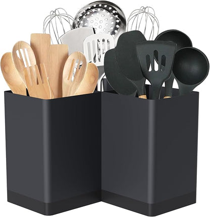 Suli Utensil holder, Kitchen Utensil Organizer for Corner Countertop,Extra Large Silverware Organizer with 3 Compartments,Farmhouse Decor, Iron, Black by Suli