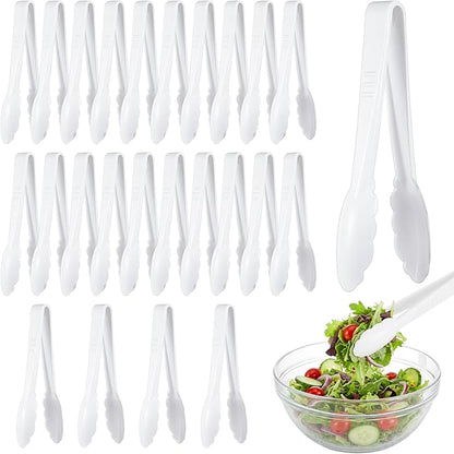 Tessco for you 25 Pcs Plastic Tongs for Serving Bulk, 9 Inch Plastic Disposable Serving Tongs, Heavy Duty Salad Tong for Kitchen, Buffet, BBQ, Events & Catering (White) by Tessco