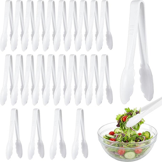 Tessco for you 25 Pcs Plastic Tongs for Serving Bulk, 9 Inch Plastic Disposable Serving Tongs, Heavy Duty Salad Tong for Kitchen, Buffet, BBQ, Events & Catering (White) by Tessco