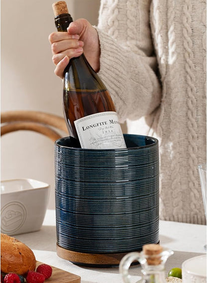 Utensil Holder, 360° Rotating Extra Large Ceramic Kitchen Utensil Holder for Countertop, 7.3“ Cooking Utensil Crocks for Kitchen Counter with Rotatable Wooden Base, Farmhouse Decor, Dusty Blue - Image 6