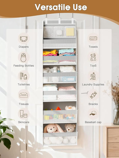 Criusia 2 Pack Over The Door Organizer, Heavy-Duty 6-Shelf Hanging Storage with 13 Mesh Pockets, 55lbs Capacity Behind The Door Storage for Nursery, Bathroom, Bedroom, and Dorm, Grey - Image 6