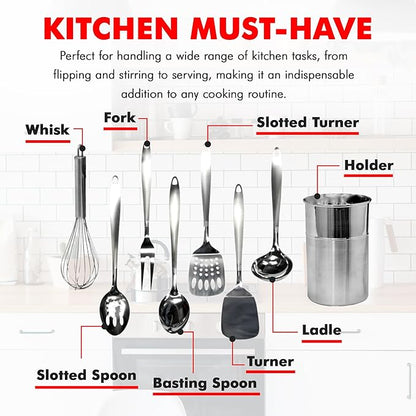 Chef Craft - 8 Piece Stainless Steel Kitchen Utensils Set with Utensil Holder - Image 4