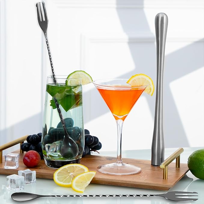 BRIOUT 2 Pcs Bar Spoon, 12 Inches Long Handle Drink Stirrer, Stainless Steel Bar Cocktail Mixing Spoons with Double Ended Design for Stirring, Black - Image 6