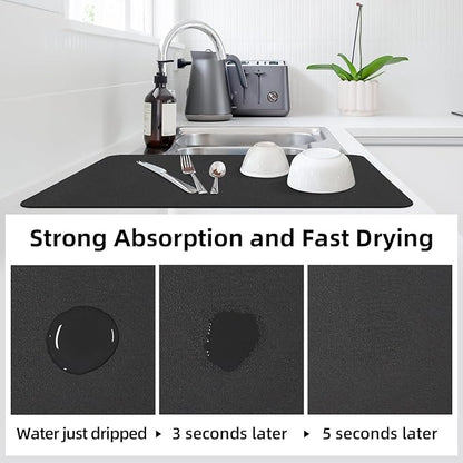 LOPNUR Kitchen Dish Drying Mat, 31.5"x17" Extra Large Dish Drying Mats for Kitchen Counter, Diatomite Coffee Mat Super Absorbent Dish Drying Pad, Heat Resistant Mat with Anti-slip Rubber Backed, Black - Image 3