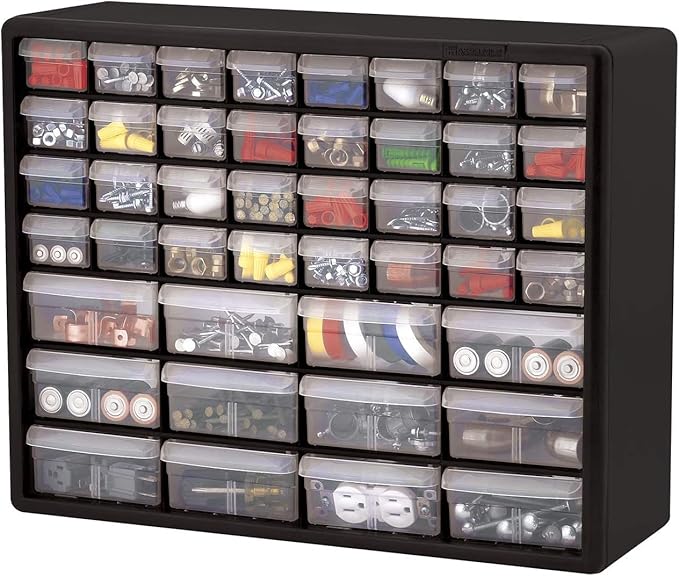 Akro-Mils 44-Drawer Plastic Drawer Storage Cabinet for Garage Organization, Bead Organizer, Building Bricks Storage, Teacher Toolbox, Makeup Organizer, 20" W x 6" D x 16" H, 10144 Black - Image 9