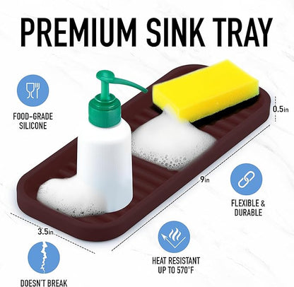 Zulay Kitchen (9x3.5) Silicone Sponge Holder for Kitchen Sink - Flexible Multipurpose Soap Tray - Sink Organizer for Kitchen, Bathroom, Makeup, Trinkets & More (Dark Mahogany) - Image 2
