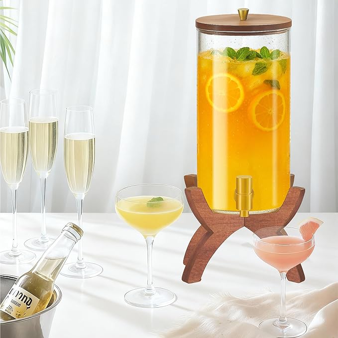 Glass Drink Dispenser,1.5 Gallon Beverage Dispenser with Stand,Lemonade Dispenser with Stainless Steel Faucet,Drink Dispensers for Parties, Bars and Home (Cross Stand) - Image 7