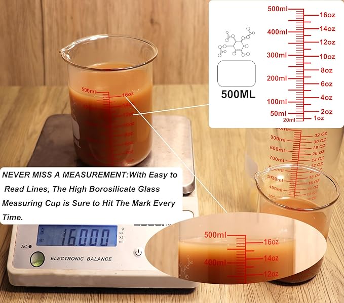 High Borosilicate Glass Measuring Cup-V-Shaped Spout,500ml(16OZ) Glass Measuring Beaker for Kitchen or Restaurant, Easy to Read - Image 3
