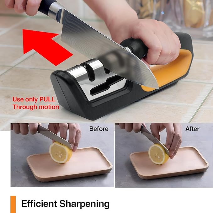 RESPECTED BRO 4-in-1 Knife and Scissors Sharpener, Premium Kitchen Knife Sharpener Tool, Help Prepare Restore & Polish Blades, Comfort & Ergonomic Handles For Easy-To-Use