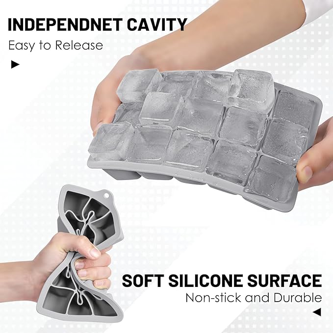 Silicone Ice Cube Trays 3Packs, Easy Release Ice Cube Molds with Lid, Freezer Stackable Ice Maker for Whiskey, Baby Food, BPA Free (Grey) - Image 5