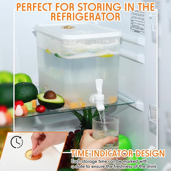 Domensi 8 Pack 2 Gallon Drink Dispenser for Fridge with Spigot Water Dispenser Leak Proof Lids Filter Screen Beverage Juice Container Sealed Plastic Lemonade Milk Cold Hot Drink Tea Jug for Party - Image 5