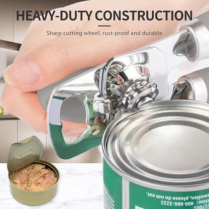 Safring Can Opener Manual, Heavy Duty Stainless Steel Smooth Edge Can Opener With Soft Touch Handle, Oversized Handheld Easy Turn Knob, Multi-Function Bottle Opener, Gray