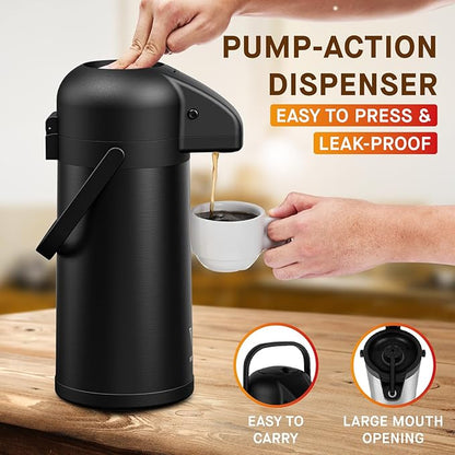 Airpot Coffee Carafe for Keeping Hot - 85 OZ/ 2.5L Coffee Dispenser with Pump - Insulated Stainless Steel thermal carafe for Hot Drinks Water Tea Chocolate - Hot Beverage Dispenser for Parties - Image 3