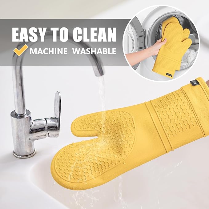 Rorecay Oven Mitts and Pot Holders Sets 6pcs, Extra Long Kitchen Silicone Oven Gloves Heat Resistant 500 Degrees Non-Slip Potholders Hot Pads for Baking Cooking, Quilted Liner, Samoan Sun - Image 6