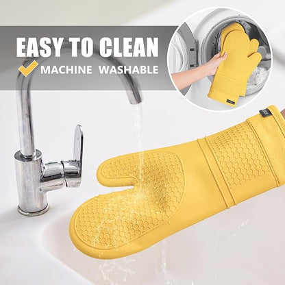 Rorecay Oven Mitts and Pot Holders Sets 6pcs, Extra Long Kitchen Silicone Oven Gloves Heat Resistant 500 Degrees Non-Slip Potholders Hot Pads for Baking Cooking, Quilted Liner, Samoan Sun - Image 6