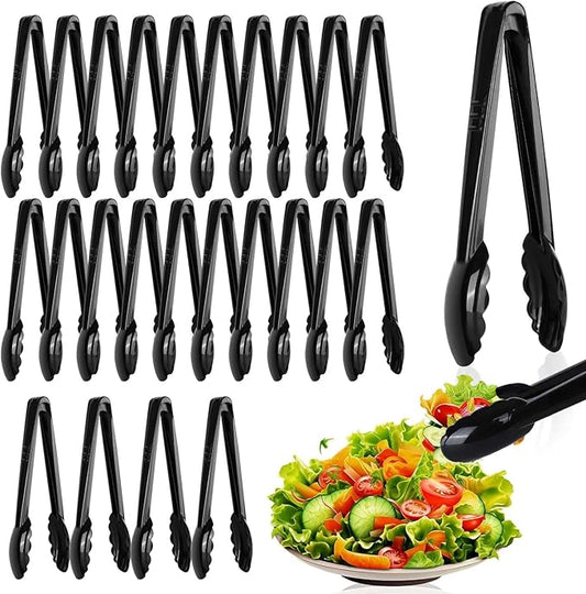 Mwellewm 24 Pc Plastic Tongs for Serving 9 Inch Bulk Reusable or Disposable Tongs Heavy Duty Hard Serving Utensils Set Large Salad Tong for Kitchen Party Food Buffet Appetizer BBQ Event Catering Black by Mwellewm