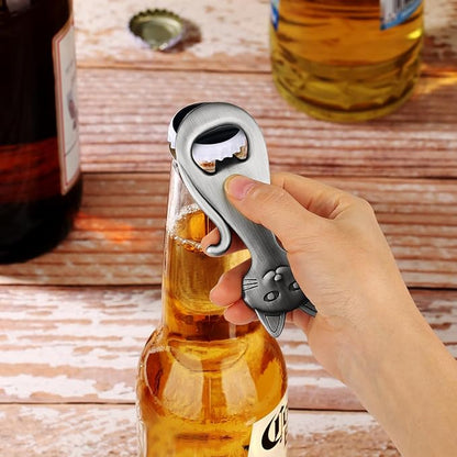 Cat Beer Bottle Opener, Cat Gifts for Cat Lovers, Kitty Beer Opener, Birthday Gifts, Christmas Gifts for Women Men, Silver with Bag