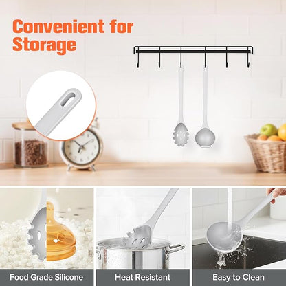 Silicone Spaghetti Spoon&Soup Ladle Cooking Utensils Set of 2,No Scratch for Nonstick Cookware,BPA Free, 450℉ Heat Resistant (GRAY) - Image 4