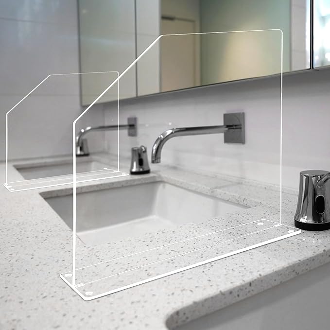 Vesici 2 Pcs Clear Acrylic Sink Splash Guard Freestanding Panel Barrier with Easy Reach Cutaway Kitchen Guard Protective Splatter Barrier for Home Hospital(19" Length, 18" Height, 4.5" Base)