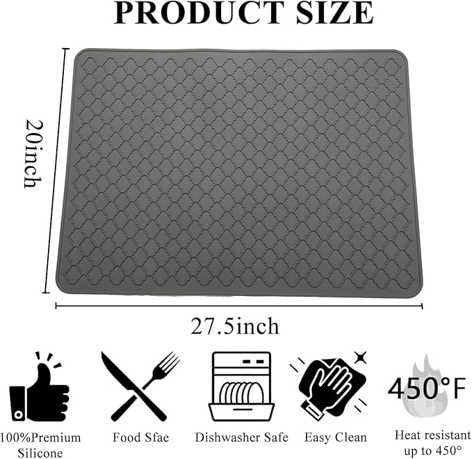 Silicone Stove Top Cover for Electric Stove- Range Covers for Electric Stove,Silicone XXL Dish Drying Mat, Glass Cooktop Covers, Flat RV Range top Mats (Gray, 20"x28")