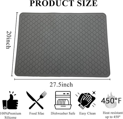 Silicone Stove Top Cover for Electric Stove- Range Covers for Electric Stove,Silicone XXL Dish Drying Mat, Glass Cooktop Covers, Flat RV Range top Mats (Gray, 20"x28")