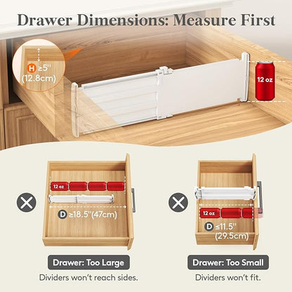 Lifewit 5" Tall 6 Pack Drawer Dividers, 30-47cm/11.5-18.5" Expandable Drawer Divider for Clothes, Adjustable Dresser Drawer Organizers, Drawers Separators for Dresser/Bathroom/Closet/Kitchen White