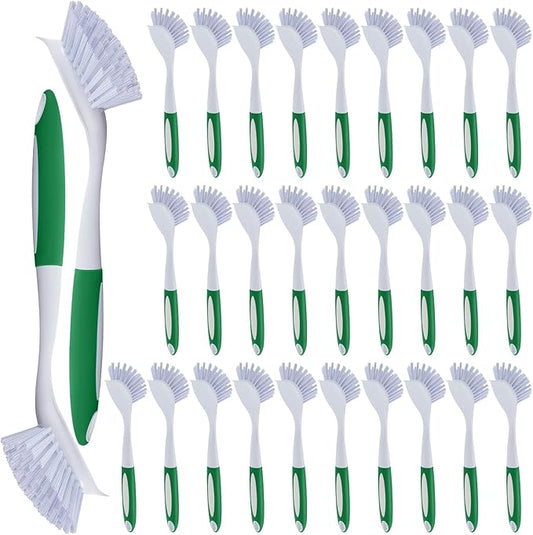 Hsei 30 Pcs Kitchen Scrub Dish Brush Bulk with 11 Inch Handle Cleaning Dish Scrubber with Stiff Bristles Washing Scrub Brushes for Housekeeping for Pots and Pans, Kitchen Sink (Green) by Hsei