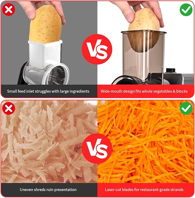 Electric Cheese Grater, 250W Electric Professional Salad Maker & Vegetable Slicer Shredder, 7-in-1 Electric Food Graters Machine with Widened Feeding Port for Block Cheese, Vegetables & Fruits - Image 8