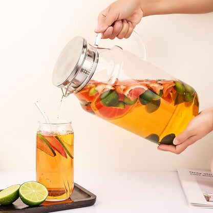 128oz Glass Pitcher with Lid,1 Gallon Glass Water Pitcher Hot/Cold Water Jug, 3.7LJuice and Iced Tea Beverage Carafe with Lid - Image 2