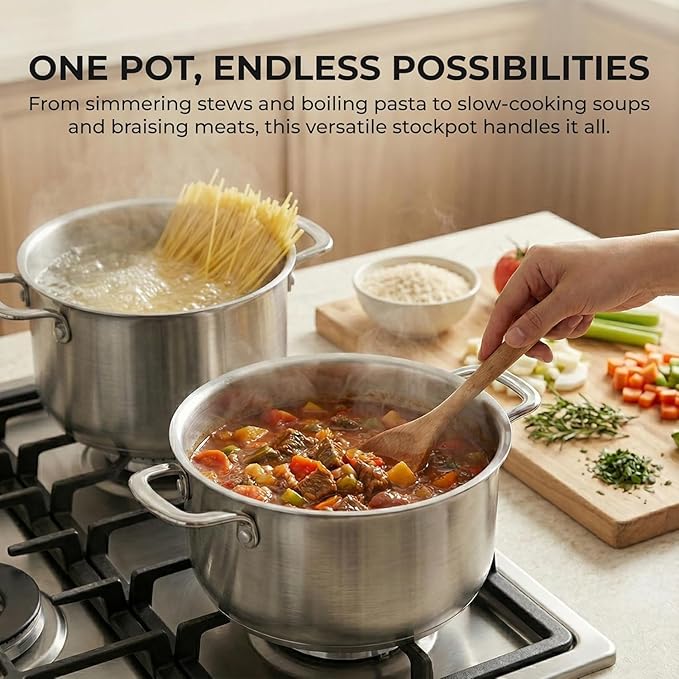 SUNHOUSE 18/8 Stainless Steel Stock Pot - 6.5 Quart Heavy-Duty Induction Cooking Pot with Visible Lid for Pasta, Soup, Spaghetti - Nonstick Thick-Bottom Deep Stockpot - Image 9