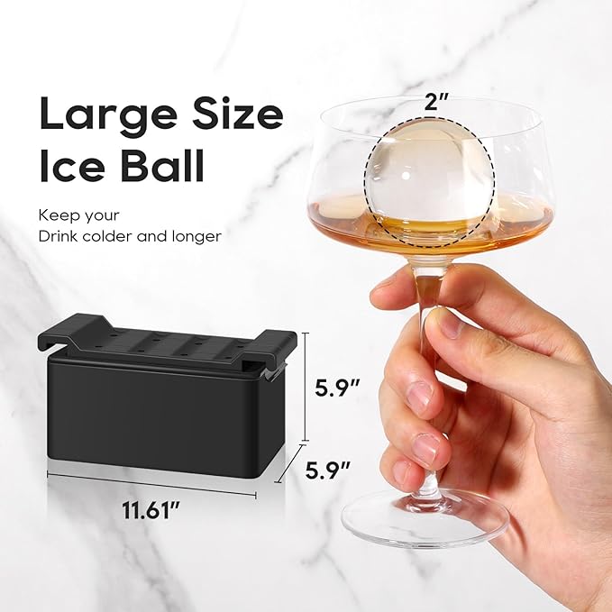 Mooues Clear Ice Cube Maker, 8 Large Whiskey Ice Cubes Mold, 2 Inch Silicone Ice Cube Tray, Easy-Release Sphere Ice Maker,Bourbon Gifts For Men Dad Boyfriend Boss Who Have Everything