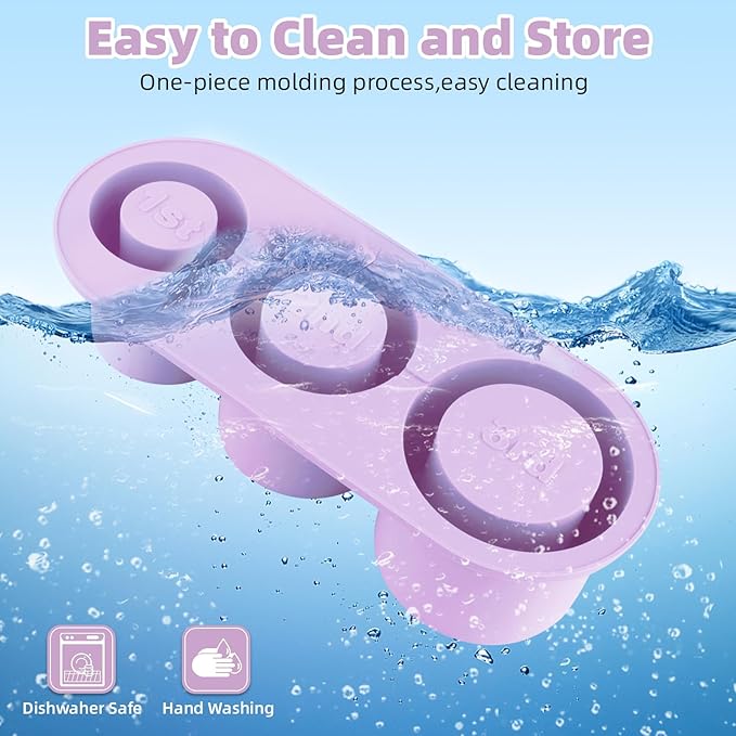 Tcamp Tumbler Ice Mold, Ice Cube Tray for 30 oz -40 oz Tumbler Cup, 3 Pcs Silicone Hollow Cylinder Ice Mold with Lid and Bin for Freezer, Ice Drink, Juice, Whiskey, Cocktail (Purple)
