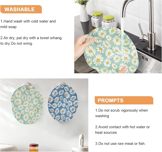 Reusable Bowl Covers for Bread Proofing（2 Large）- Cotton Beeswax Bowl Covers Reusable with Elastic Rim, Sourdough Bowl Cover for Food Storage and Food Preservation (10INCH) (daisy)