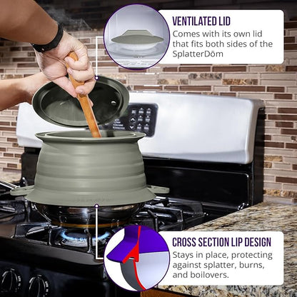 L.I.Q Silicone Splatter Guard – Fits 10 and 12 Inch Pots (25 and 30 Centimeters) – Microwave Safe and Durable SplatterDom - Includes 10” Lid - Food and Oil Splash Guard (Smoke, Large)