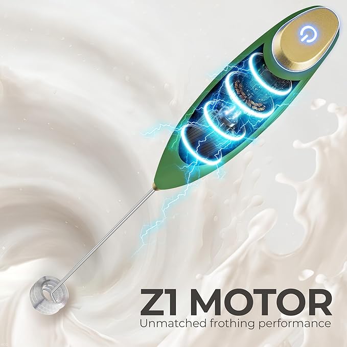 Zulay Kitchen Patented Tornado Triple Whisk Milk Frother with 4 Duracell Batteries – Handheld Foam Maker for Coffee, Lattes, Matcha & Hot Chocolate – Rich, Creamy Froth in Seconds - Olive & Gold - Image 7
