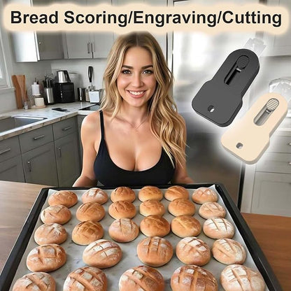 Set of 2 Pcs Retractable Bread Lame with Magnet, Stainless Steel Blades Scoring Tool for Sourdough, Includes 10 Extra Razor Blades, Black & Beige ABS Handle Scorer