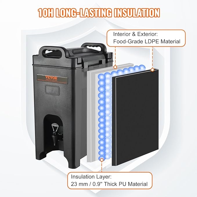 VEVOR Insulated Beverage Dispenser, 5 Gallon, Food-grade LDPE Hot and Cold Beverage Server, Thermal Drink Dispenser Cooler with 0.9 in PU Layer Two-Stage Faucet Handle, for Restaurant Drink Shop - Image 3