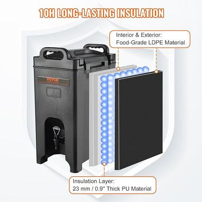 VEVOR Insulated Beverage Dispenser, 5 Gallon, Food-grade LDPE Hot and Cold Beverage Server, Thermal Drink Dispenser Cooler with 0.9 in PU Layer Two-Stage Faucet Handle, for Restaurant Drink Shop - Image 3