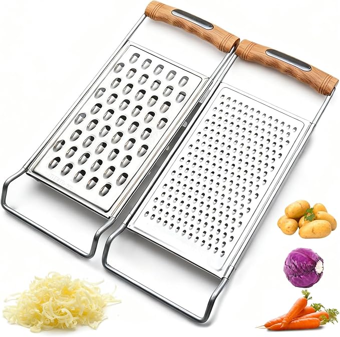 2 Pack Cheese Grater Handheld,Stainless Steel Zester Set of 2, Kitchen Flat Handheld Grater For Potato, Vegetable Chocolate, Spices,Carrot, Butter,Parmesan Cheese（Coarse Grater&Fine Grater） by Lekayihu