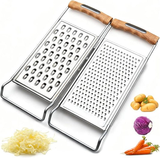 2 Pack Cheese Grater Handheld,Stainless Steel Zester Set of 2, Kitchen Flat Handheld Grater For Potato, Vegetable Chocolate, Spices,Carrot, Butter,Parmesan Cheese（Coarse Grater&Fine Grater） by Lekayihu