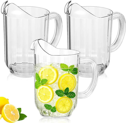 Tessco for you 3 Pcs Plastic Pitchers 60 Ounce Clear Restaurant Jug Large Water Pitcher Carafe Serve Milk Tea Juice Drink for Parties Container Dispenser Beer Jar (Classic) by Tessco