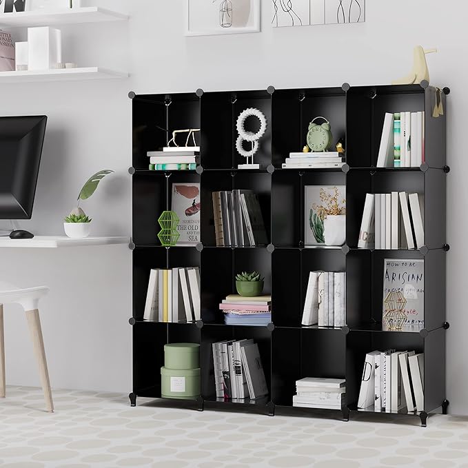 HOMIDEC Closet Organizers and Storage, 16 Cube Storage Organizer, Closet Organizer Bookshelf Cubes Shelves for Clothes, Bedroom, Kids Room, Bathroom, Wardrobe, Garment Racks, Black - Image 4