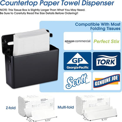 Countertop Paper Towel Dispenser, Large Capacity, Non-Slip Base, Compatible with Multifold, C-Fold & Z-Fold Towels, Ideal for Bathroom, Kitchen, Commercial & Office Use, Durable ABS Construction